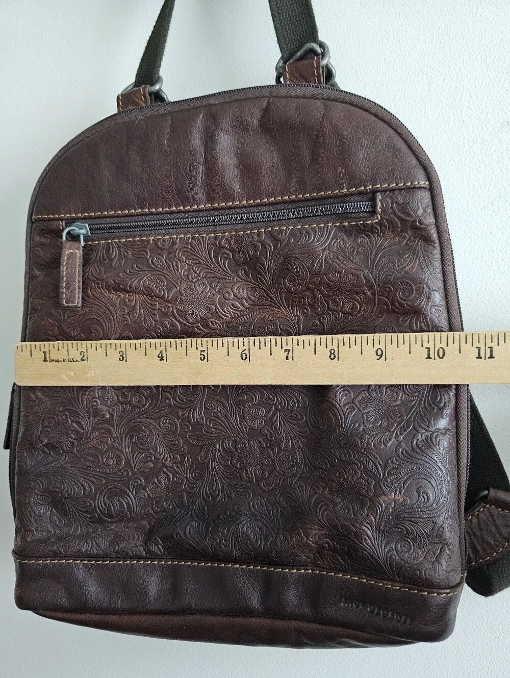 Jack Georges Voyager Convertible Backpack Brown Buffalo Leather Floral Embossed